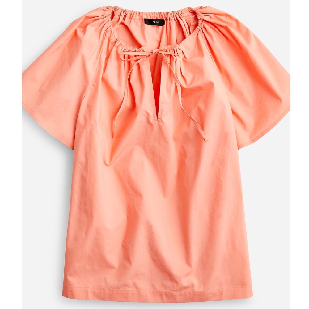 J Crew Tie-Neck Cotton Poplin Blouse in Peach